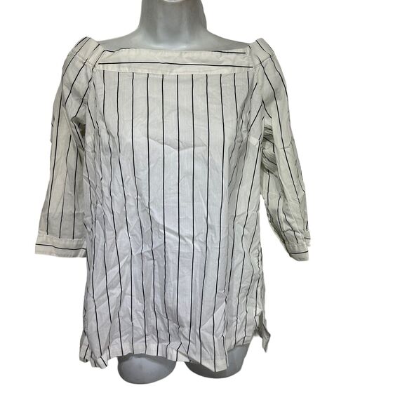 kenar women's stripe off the shoulder button blouse Size M - Picture 1 of 6